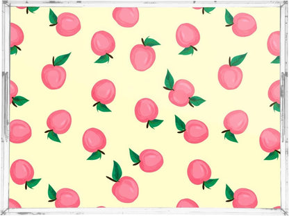 Pink Peaches Clear Acrylic Serving Tray Decorative Acrylic Trays for Breakfast, Bathroom Desk Organizer Storage Tray (15.7"x11.8")