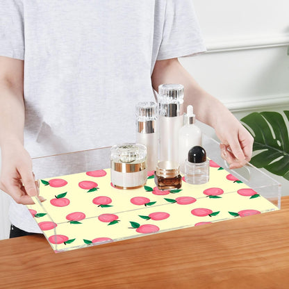 Pink Peaches Clear Acrylic Serving Tray Decorative Acrylic Trays for Breakfast, Bathroom Desk Organizer Storage Tray (15.7"x11.8")