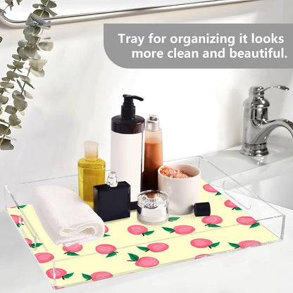 Pink Peaches Clear Acrylic Serving Tray Decorative Acrylic Trays for Breakfast, Bathroom Desk Organizer Storage Tray (15.7"x11.8")
