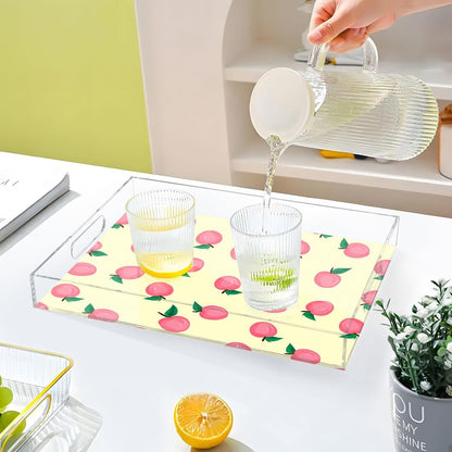 Pink Peaches Clear Acrylic Serving Tray Decorative Acrylic Trays for Breakfast, Bathroom Desk Organizer Storage Tray (15.7"x11.8")