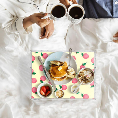 Pink Peaches Clear Acrylic Serving Tray Decorative Acrylic Trays for Breakfast, Bathroom Desk Organizer Storage Tray (15.7"x11.8")