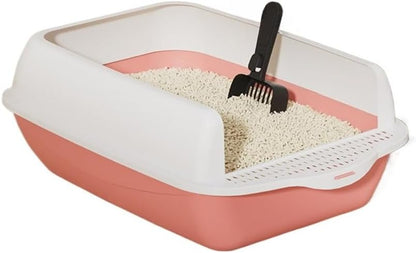 Large Anti-Splashing Cat Litter Box, High-Sided Durable Litter Pan for Medium/Large Cats & Rabbits, Easy-to-Clean Detachable Tray, Premium Indoor Pet Potty(Pink)