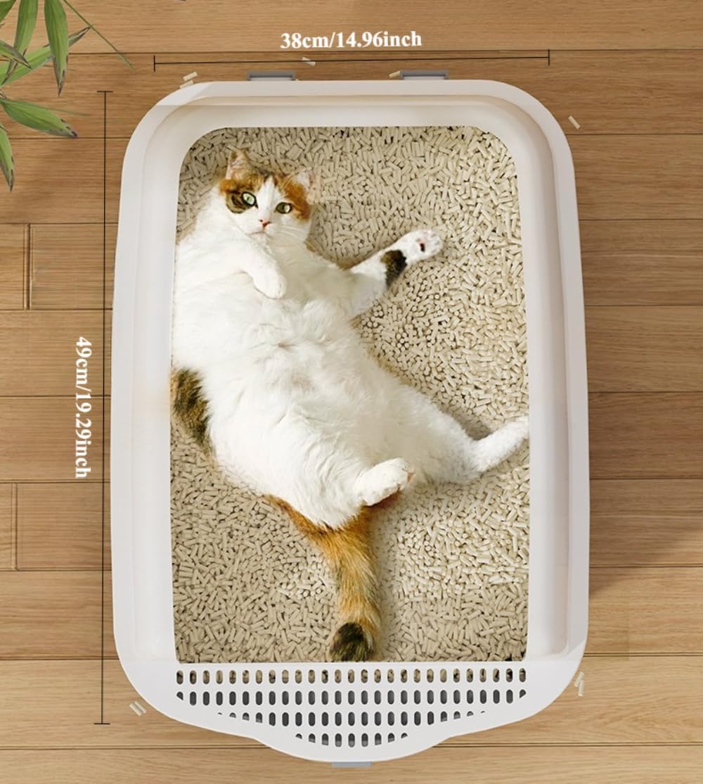 Large Anti-Splashing Cat Litter Box, High-Sided Durable Litter Pan for Medium/Large Cats & Rabbits, Easy-to-Clean Detachable Tray, Premium Indoor Pet Potty(Pink)