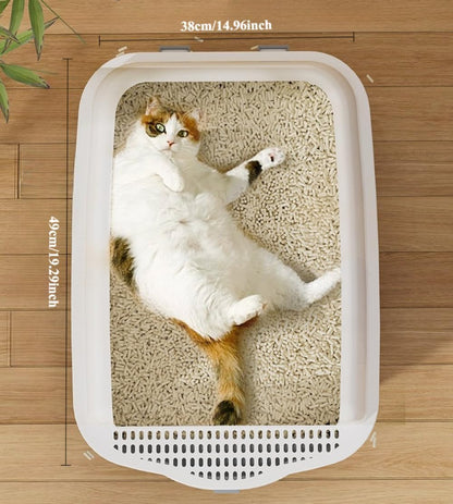 Large Anti-Splashing Cat Litter Box, High-Sided Durable Litter Pan for Medium/Large Cats & Rabbits, Easy-to-Clean Detachable Tray, Premium Indoor Pet Potty(Pink)