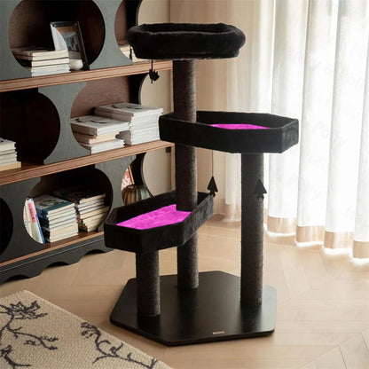 Multi-Level Gothic Cat Tree with Coffin Bed - 52.6" Black Cat Tower with Soft Mats (Red) (Pink, Large)