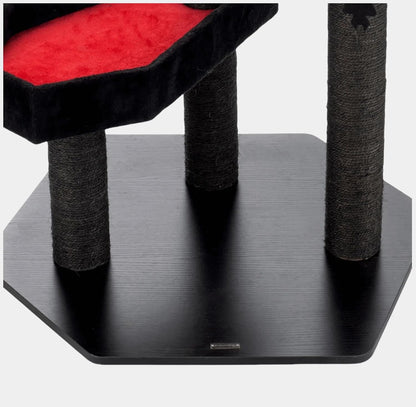 Multi-Level Gothic Cat Tree with Coffin Bed - 52.6" Black Cat Tower with Soft Mats (Red) (Pink, Large)