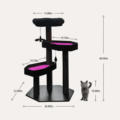 Multi-Level Gothic Cat Tree with Coffin Bed - 52.6" Black Cat Tower with Soft Mats (Red) (Pink, Large)