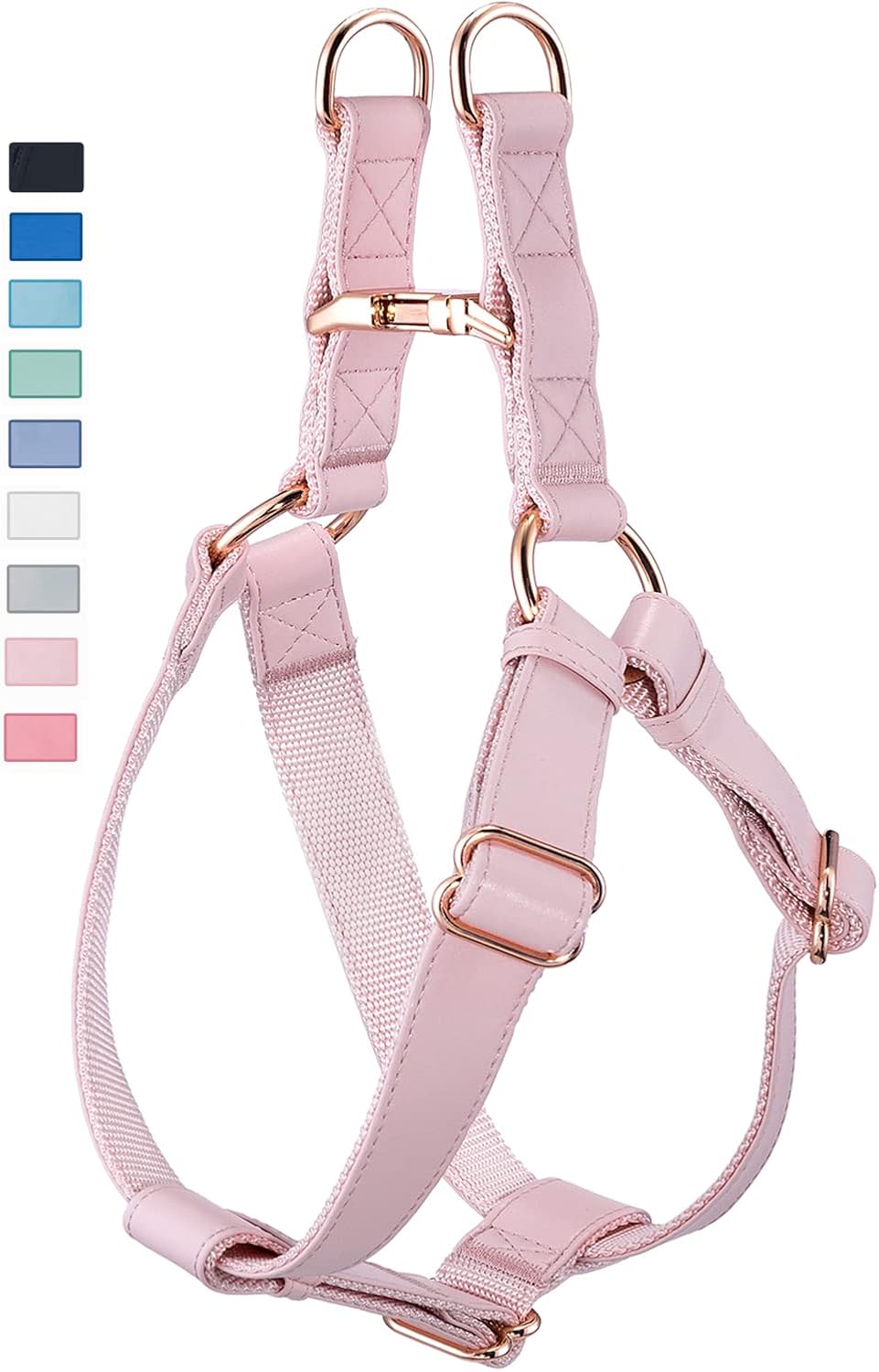 Soft Leather No Pull Dog Harness - Adjustable Step in Dog Harness with Rose Gold Heavy Duty Metal Buckle, Freedom Nylon Dog Halter Vests for Small Medium Large Dogs Easy Walking Training (Pink,S)