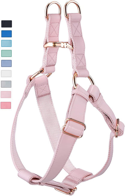 Soft Leather No Pull Dog Harness - Adjustable Step in Dog Harness with Rose Gold Heavy Duty Metal Buckle, Freedom Nylon Dog Halter Vests for Small Medium Large Dogs Easy Walking Training (Pink,S)