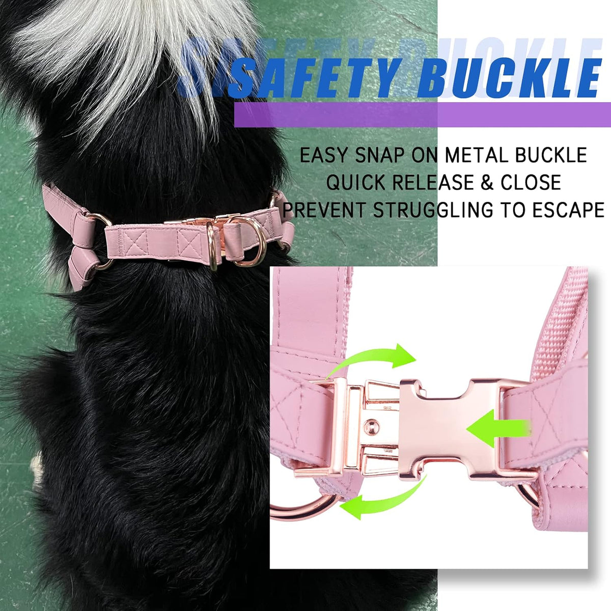 Soft Leather No Pull Dog Harness - Adjustable Step in Dog Harness with Rose Gold Heavy Duty Metal Buckle, Freedom Nylon Dog Halter Vests for Small Medium Large Dogs Easy Walking Training (Pink,S)