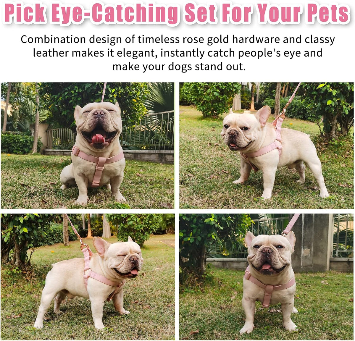 Soft Leather No Pull Dog Harness - Adjustable Step in Dog Harness with Rose Gold Heavy Duty Metal Buckle, Freedom Nylon Dog Halter Vests for Small Medium Large Dogs Easy Walking Training (Pink,S)