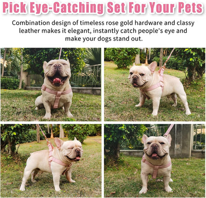 Soft Leather No Pull Dog Harness - Adjustable Step in Dog Harness with Rose Gold Heavy Duty Metal Buckle, Freedom Nylon Dog Halter Vests for Small Medium Large Dogs Easy Walking Training (Pink,S)