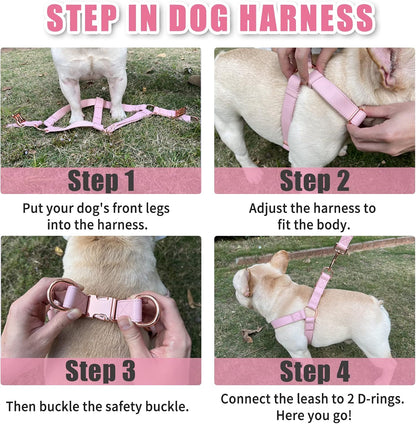 Soft Leather No Pull Dog Harness - Adjustable Step in Dog Harness with Rose Gold Heavy Duty Metal Buckle, Freedom Nylon Dog Halter Vests for Small Medium Large Dogs Easy Walking Training (Pink,S)