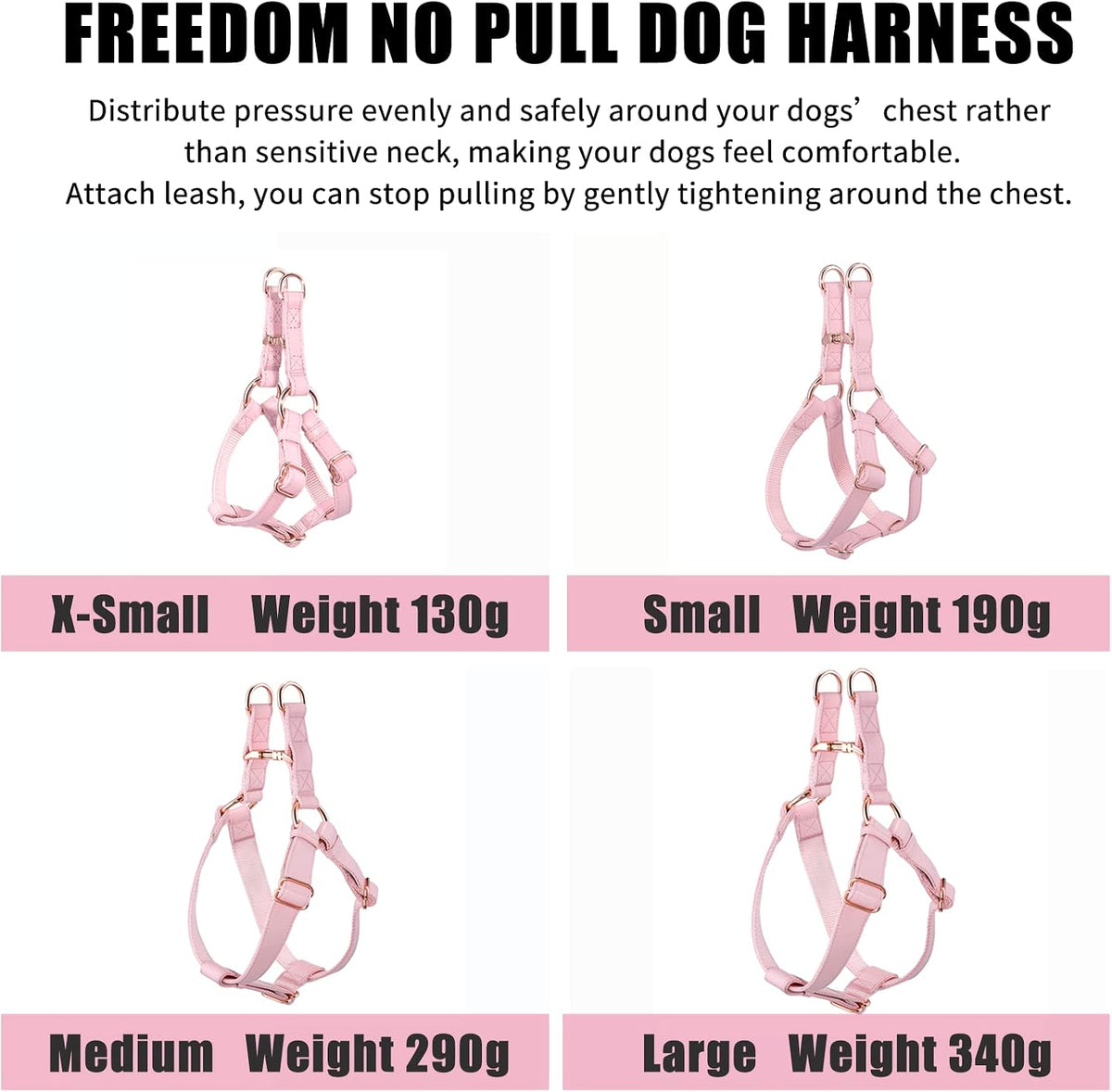 Soft Leather No Pull Dog Harness - Adjustable Step in Dog Harness with Rose Gold Heavy Duty Metal Buckle, Freedom Nylon Dog Halter Vests for Small Medium Large Dogs Easy Walking Training (Pink,S)