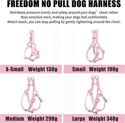 Soft Leather No Pull Dog Harness - Adjustable Step in Dog Harness with Rose Gold Heavy Duty Metal Buckle, Freedom Nylon Dog Halter Vests for Small Medium Large Dogs Easy Walking Training (Pink,S)