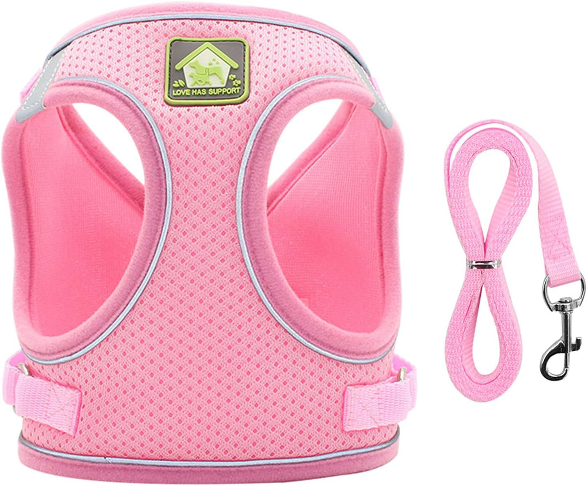 Dog Harness with Leash Set, No Pull Adjustable Reflective Step-in Puppy Harness with Thickened Padded Vest for Extra-Small/Small Medium Dogs (Pink, Medium)