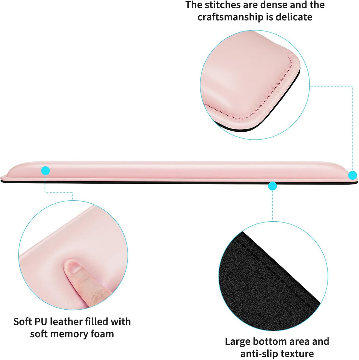 Keyboard Wrist Rest Pad, Soft PU Leather Wrist Support with Interior Soft Cushion Memory Foam, Ergonomic Portable Keyboard Wrist Support Pad,18.3in,Pink
