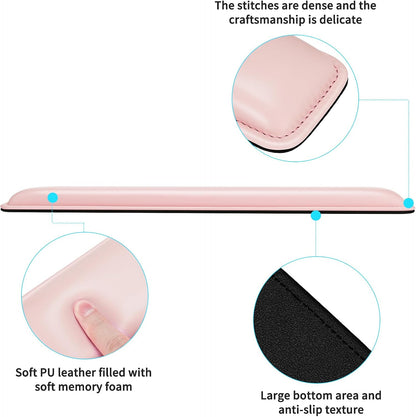 Keyboard Wrist Rest Pad, Soft PU Leather Wrist Support with Interior Soft Cushion Memory Foam, Ergonomic Portable Keyboard Wrist Support Pad,18.3in,Pink