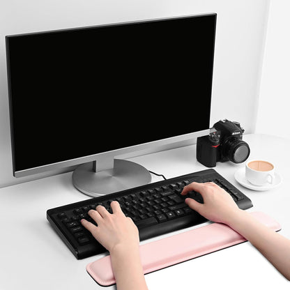 Keyboard Wrist Rest Pad, Soft PU Leather Wrist Support with Interior Soft Cushion Memory Foam, Ergonomic Portable Keyboard Wrist Support Pad,18.3in,Pink