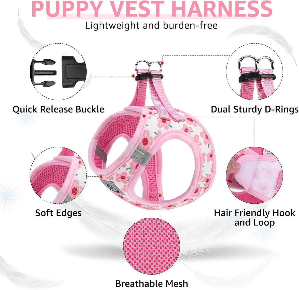 Small Dog Harness Collar and Leash Set,Cute Puppy Harness No Pull
