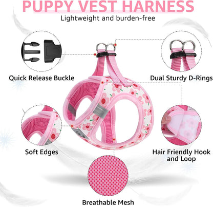 Small Dog Harness Collar and Leash Set,Cute Puppy Harness No Pull
