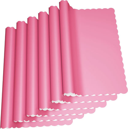 Disposable Paper Placemats, Scalloped Edge Table Mats, Pink, Pack of 100