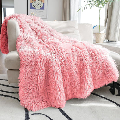 JONIYEAR Extra 2.8" Long Hair Fluffy Faux Fur Throw Blanket 50" x 60", Luxury Soft Decorative Fuzzy Furry Blankets for Couch, Cozy Plush Shaggy Blankets for Sofa Bed, Cute Lovely Blanket for Pet, Pink