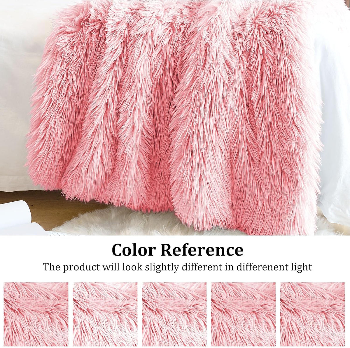 JONIYEAR Extra 2.8" Long Hair Fluffy Faux Fur Throw Blanket 50" x 60", Luxury Soft Decorative Fuzzy Furry Blankets for Couch, Cozy Plush Shaggy Blankets for Sofa Bed, Cute Lovely Blanket for Pet, Pink