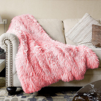 JONIYEAR Extra 2.8" Long Hair Fluffy Faux Fur Throw Blanket 50" x 60", Luxury Soft Decorative Fuzzy Furry Blankets for Couch, Cozy Plush Shaggy Blankets for Sofa Bed, Cute Lovely Blanket for Pet, Pink