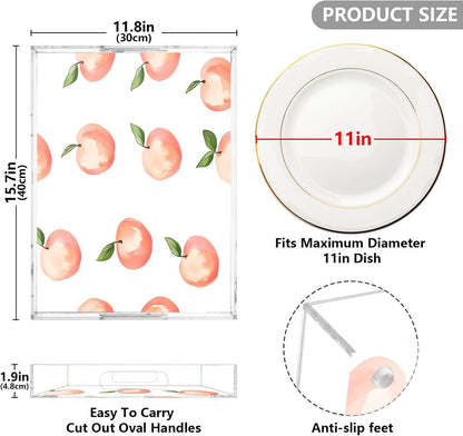 Peach Acrylic Serving Tray with Handles 12 x 16 Inch, Sturdy Spill-Proof & Non-Slip Decorative Tray for Kitchen Countertop, Bathroom Vanity Organizer, Ottoman Coffee Table