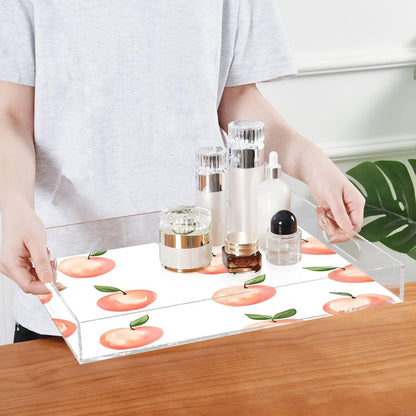 Peach Acrylic Serving Tray with Handles 12 x 16 Inch, Sturdy Spill-Proof & Non-Slip Decorative Tray for Kitchen Countertop, Bathroom Vanity Organizer, Ottoman Coffee Table
