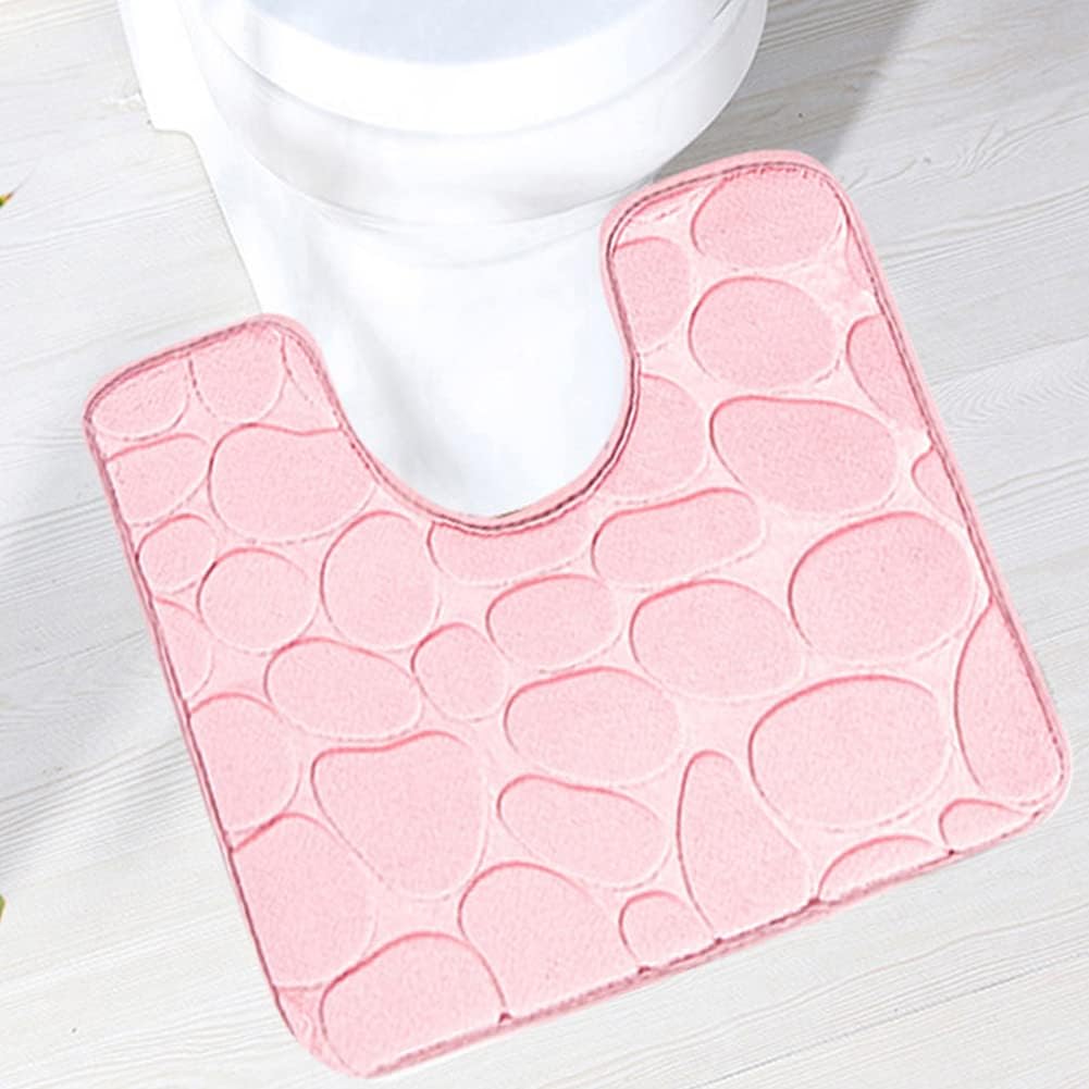 Toilet Rug U Shaped Non Slip Absorbent Bath Mat Pink 16" x 20"