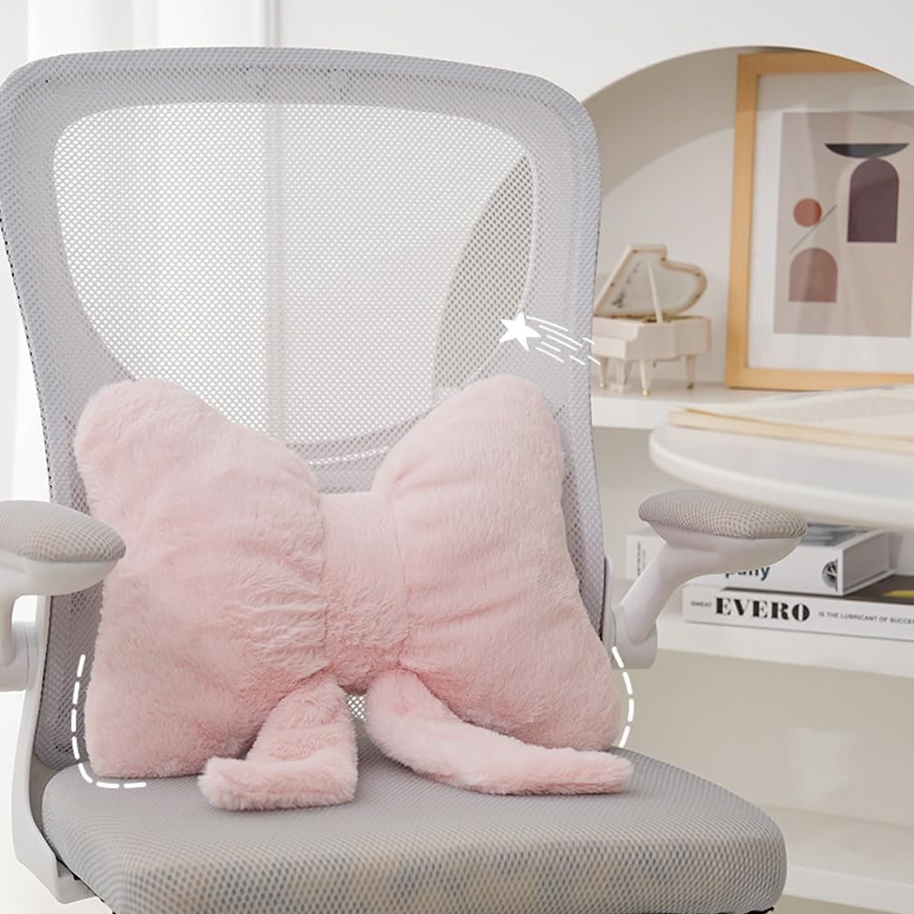 2Pack Soft Furry Bow Throw Pillows Cute Bowknot Plush Pillow Home Decor Stuffed Bow Lumbar Pillow for Bed Couch Living Room Decor (Pink)