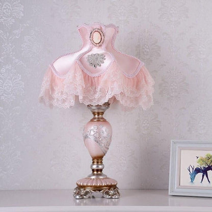 Vintage Pink Table Lamp, Princess Victorian Style Table Lamp with Lace,Bedside Lamps,Pleated Fabric Shade Desk Light,Antique Flower Night Light for Bedroom Living Room (E)