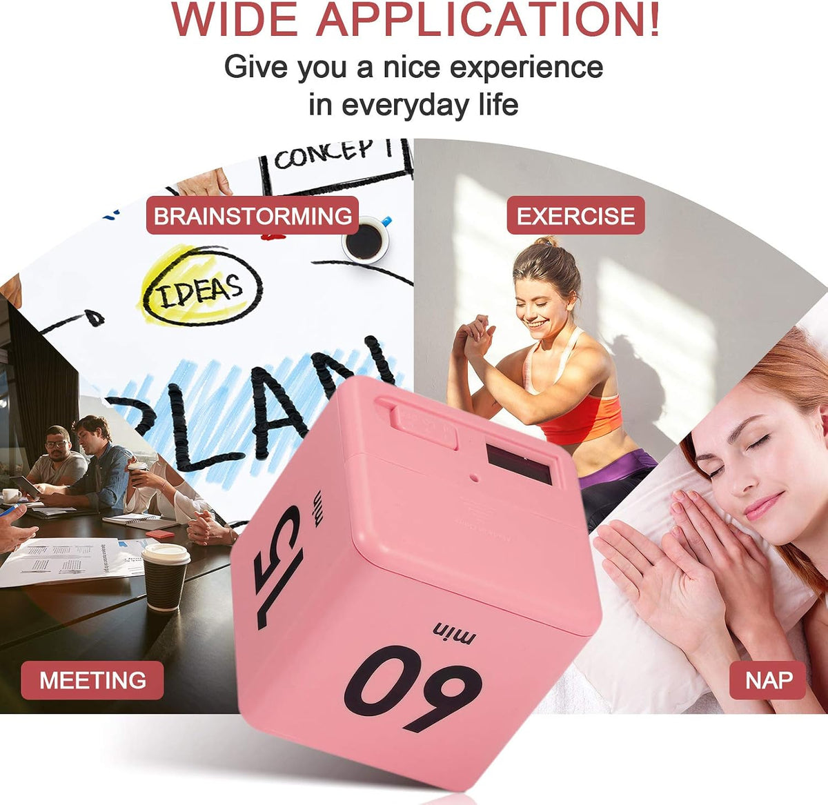 Cube Timer, Gravity Sensor Flip Timer for ADHD, Pink