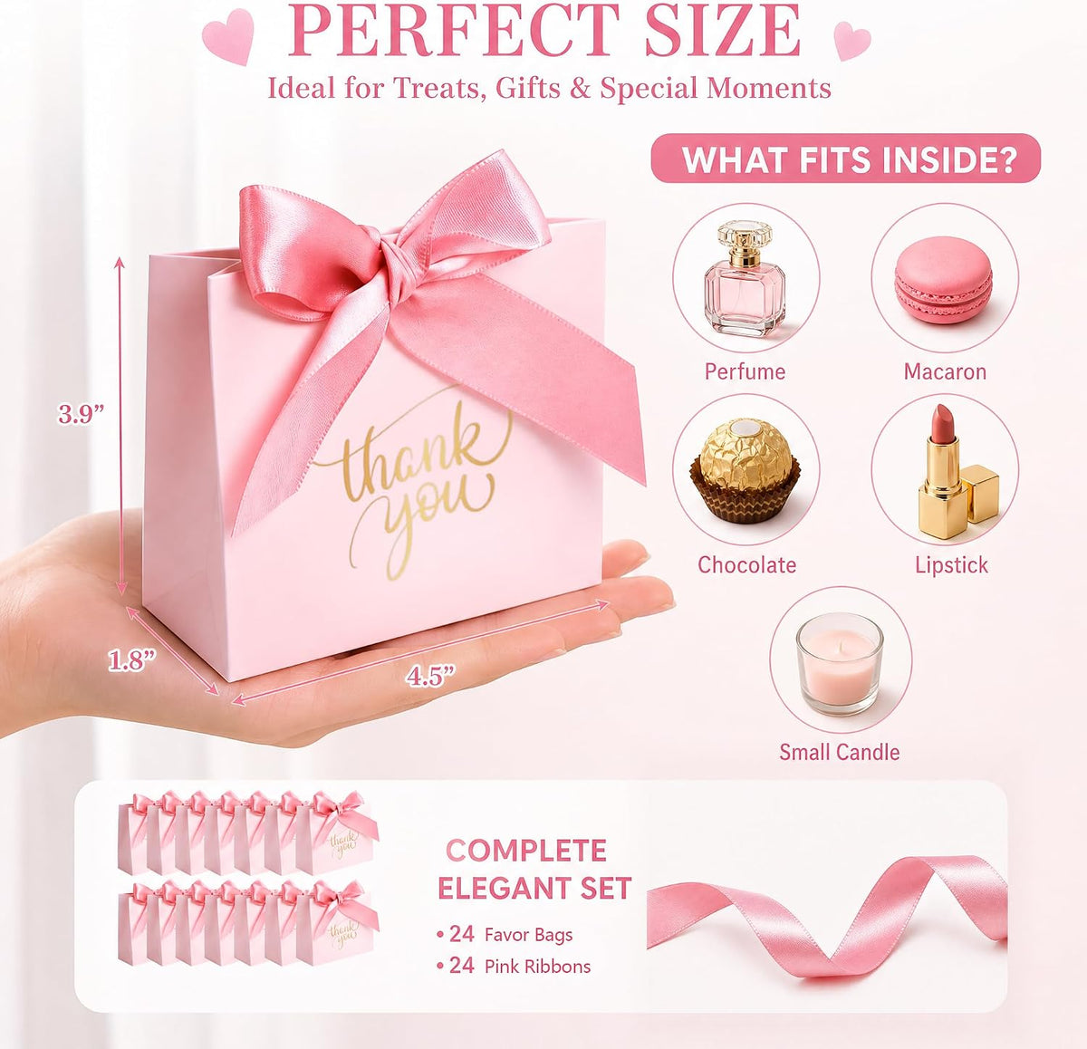24 PCS Thank You Gift Bags, 4.5x3.9x1.8 Inch Mini Party Favor Bags