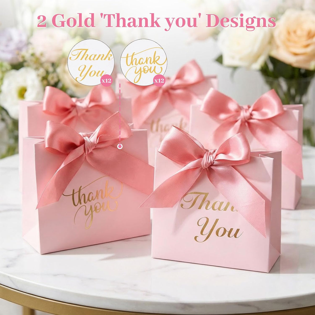 24 PCS Thank You Gift Bags, 4.5x3.9x1.8 Inch Mini Party Favor Bags