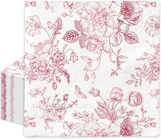 JarThenaAMCS 50 Pcs Pink Floral Paper Napkins Rose Gold Vintage Flower Disposable Luncheon Napkins Decorative Dinner Hand Napkin for Wedding Baby Bridal Shower Party Tableware Supplies