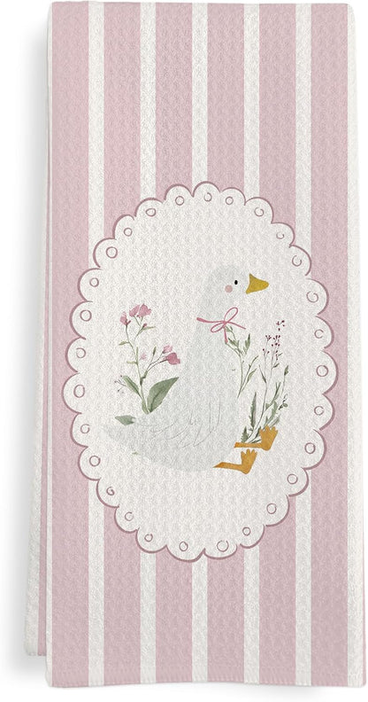Goose Kitchen Towels, Goose Nursery Room Decor, Pink Cute Geese Dish Tea Towels for Kitchen Nursery, Coquette Preppy Geese Decorative Hand Towel for Bathroom Girls Room, 16x24 Inch