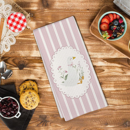 Goose Kitchen Towels, Goose Nursery Room Decor, Pink Cute Geese Dish Tea Towels for Kitchen Nursery, Coquette Preppy Geese Decorative Hand Towel for Bathroom Girls Room, 16x24 Inch