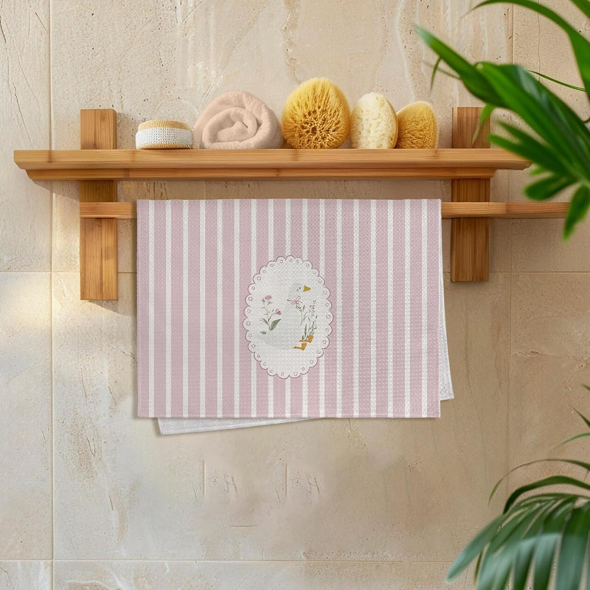 Goose Kitchen Towels, Goose Nursery Room Decor, Pink Cute Geese Dish Tea Towels for Kitchen Nursery, Coquette Preppy Geese Decorative Hand Towel for Bathroom Girls Room, 16x24 Inch