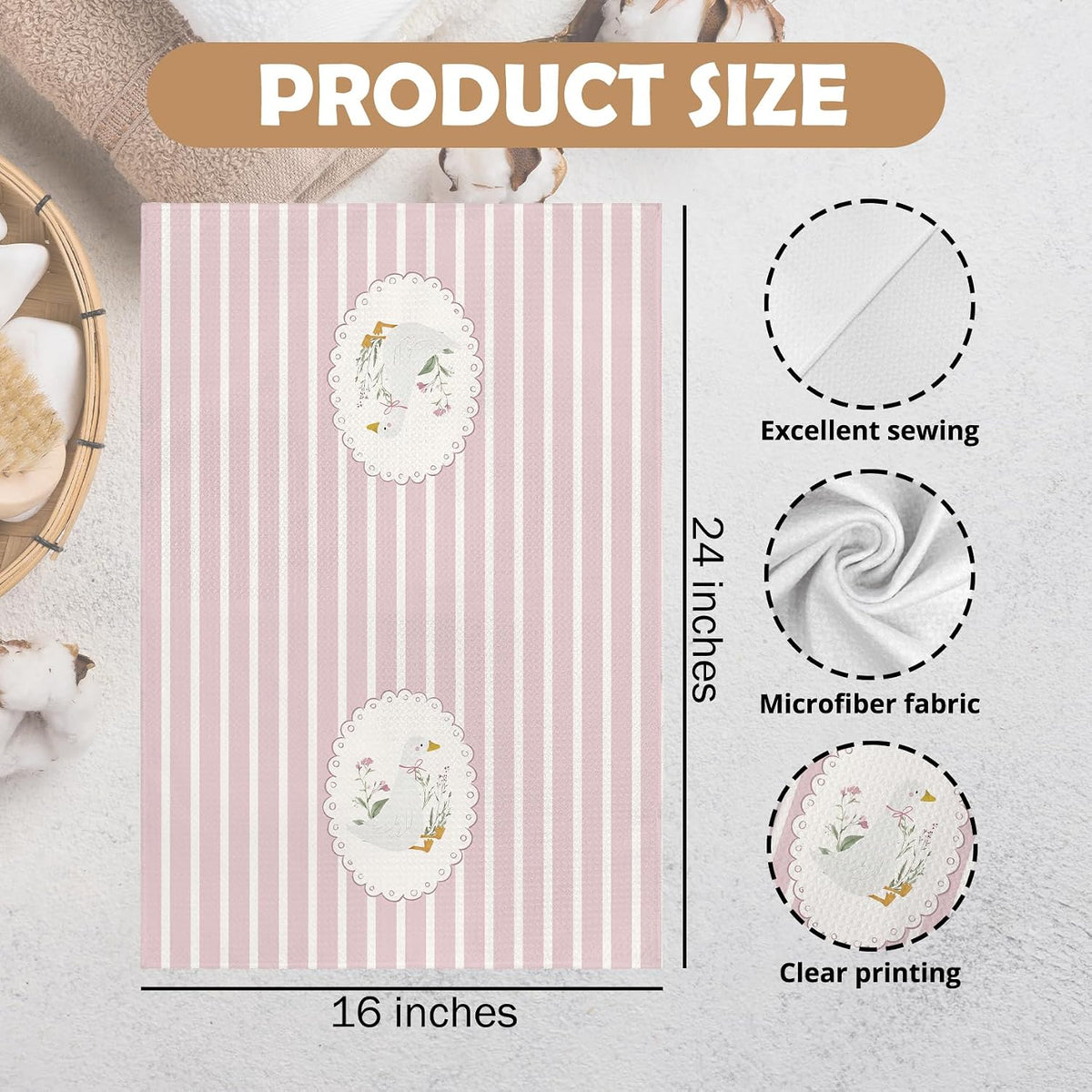 Goose Kitchen Towels, Goose Nursery Room Decor, Pink Cute Geese Dish Tea Towels for Kitchen Nursery, Coquette Preppy Geese Decorative Hand Towel for Bathroom Girls Room, 16x24 Inch