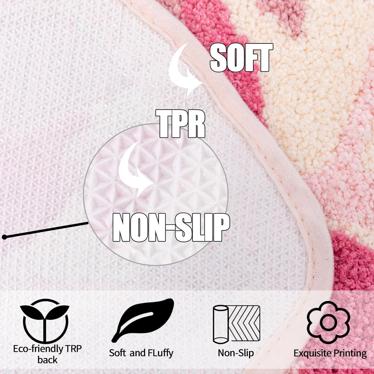 Pink Monstera Leaf Bath Mat, Cute Non-Slip Small Bathroom Rug