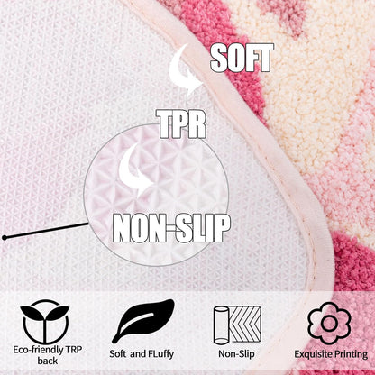 Pink Monstera Leaf Bath Mat, Cute Non-Slip Small Bathroom Rug