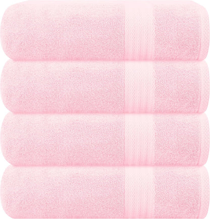 Premium Cotton 4 Pack Bath Towel Set - 100% Pure Cotton - 4 Bath Towels 27x54 - Ideal for Everyday use - Ultra Soft & Highly Absorbent - Pink