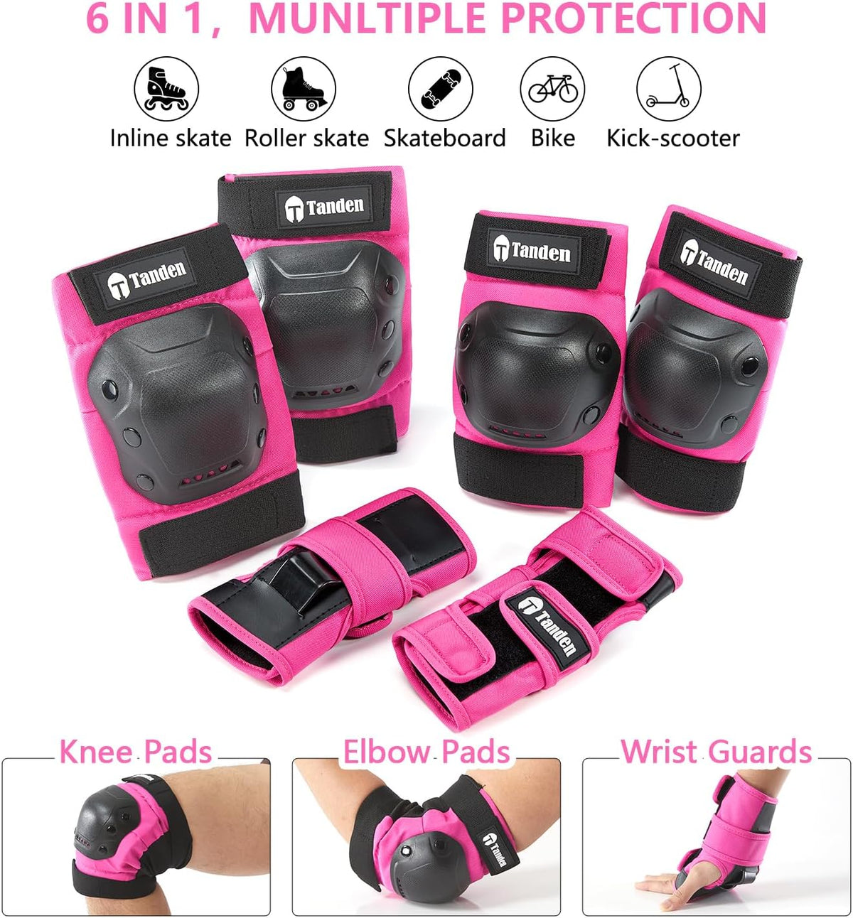 Skate Protective Gear Adult Knee Pads and Elbow Pads Set Wrist Guard
