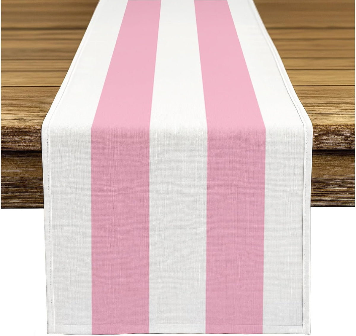 Fabric Textile Products | Pale Pink and White Striped Tablerunner | Cabana Table Decor | 12" x 72" | Machine Washable and Stain-Resistant for Easy Care | Made in The USA