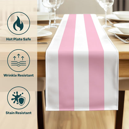Fabric Textile Products | Pale Pink and White Striped Tablerunner | Cabana Table Decor | 12" x 72" | Machine Washable and Stain-Resistant for Easy Care | Made in The USA