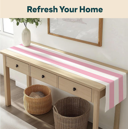 Fabric Textile Products | Pale Pink and White Striped Tablerunner | Cabana Table Decor | 12" x 72" | Machine Washable and Stain-Resistant for Easy Care | Made in The USA