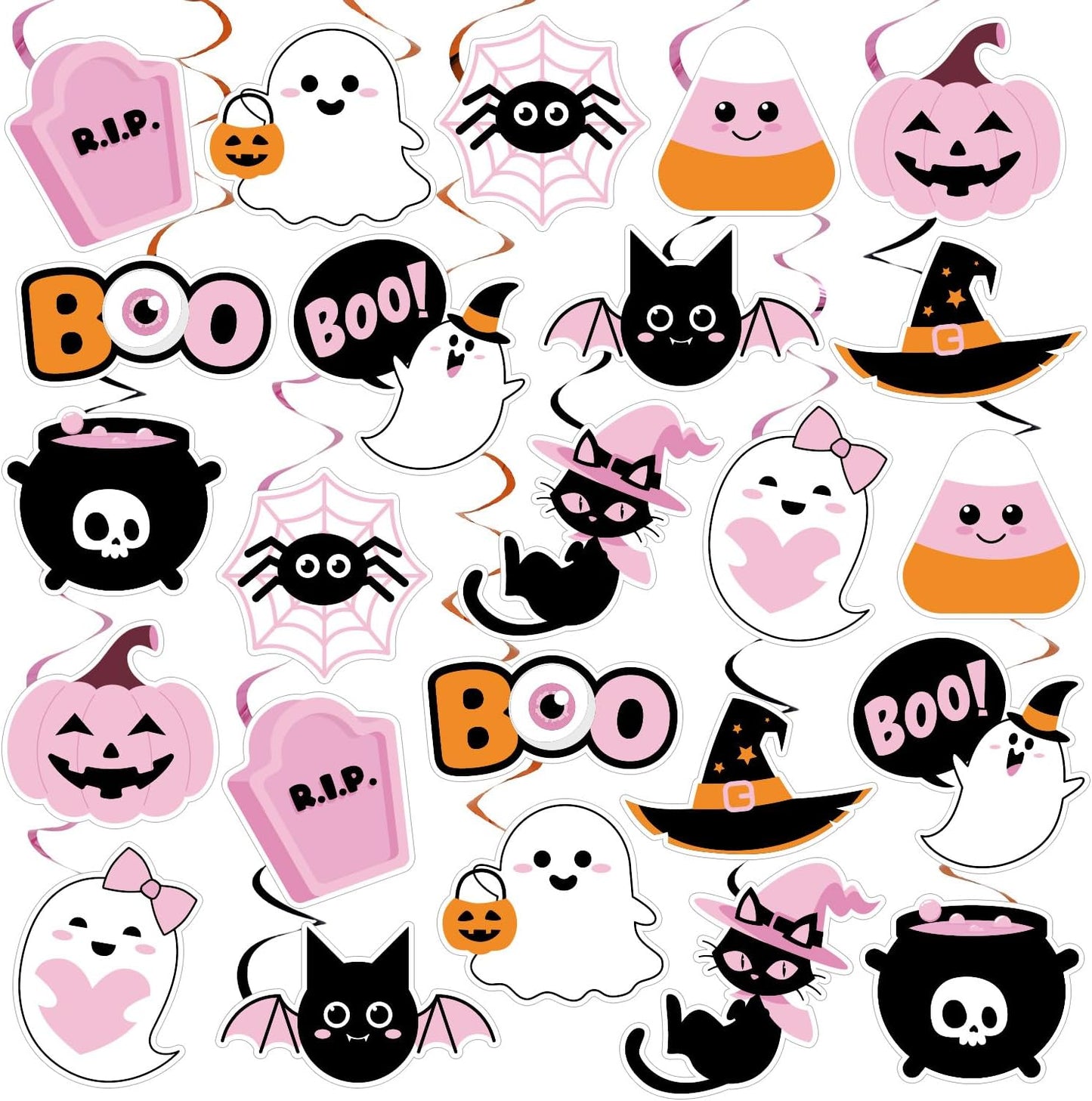 Halloween Decorations - 24 Pcs Pink Halloween Hanging Swirl